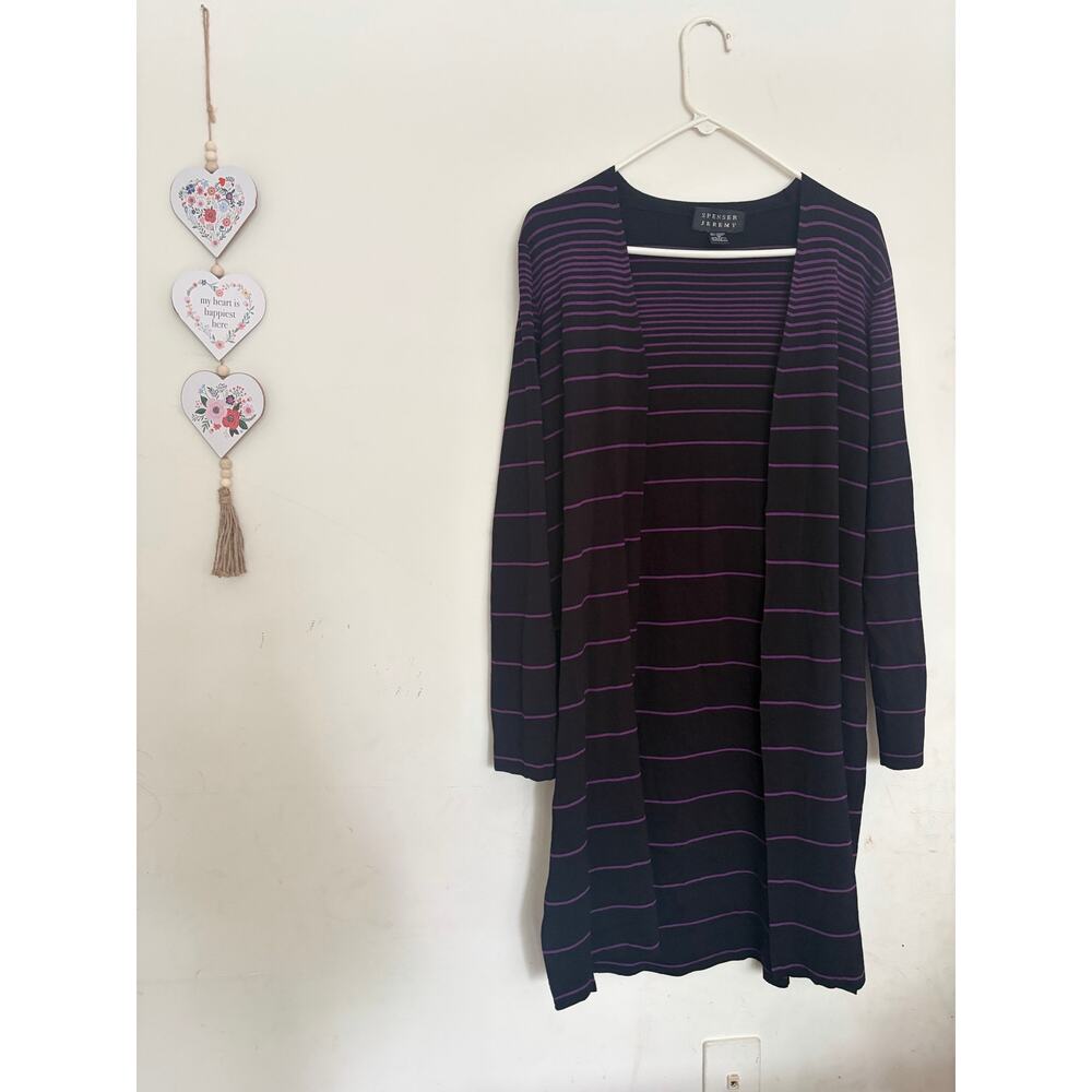 Spenser Jeremy Womens Striped Open Front Duster Cardigan Size 12 Black Purple